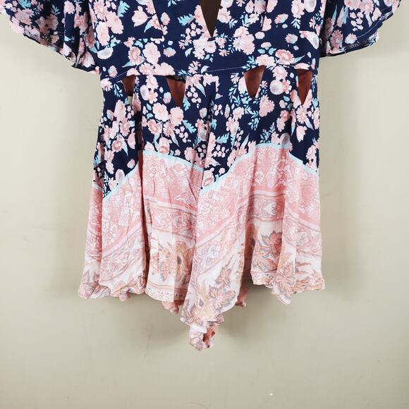 4/$25 Rumor Mixed Print Tie Back Romper with Cutout Detail Size S - Picture 2 of 13